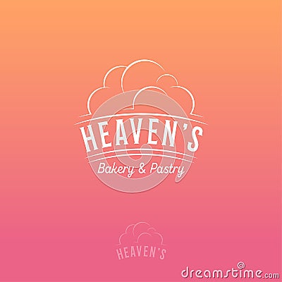 Heavenâ€™s Logo. Bakery and pastry emblem on pink-orange background. Vector Illustration